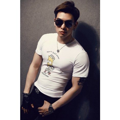   חולצת גבר הדפס בארט לבנה